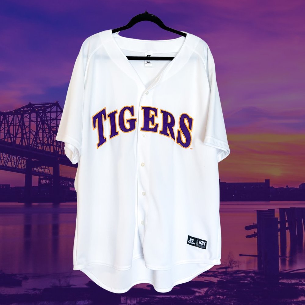 LSU Tigers Baseball Team Shirt Russell Athletics White XXL Button Down Jersey